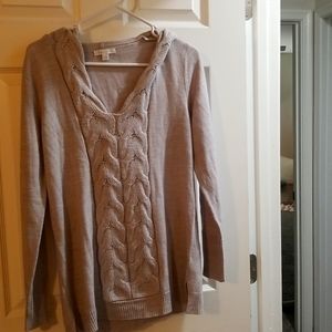 V neck hooded sweater